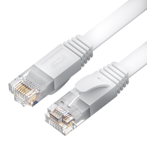 GCR Патч-корд PROF плоский прямой 20.0m, UTP медь кат.6, белый, 30 AWG, ethernet high speed 10 Гбит/с, RJ45, T568B