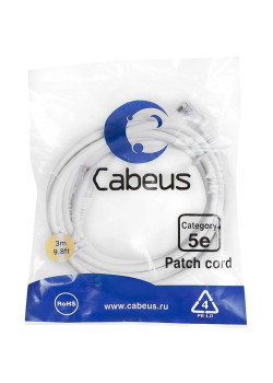 Патч-корд Cabeus PC-UTP-RJ45-CAT.5E-3M-WH-LSZH U/UTP RJ-45 вил.-вилка RJ-45 кат.5E 3м белый LSZH