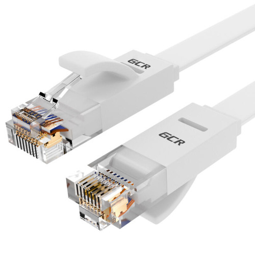Greenconnect Патч-корд PROF плоский прямой 0.3m, UTP медь кат.6, белый, 30 AWG, ethernet high speed 10 Гбит/с, RJ45, T568B, GCR-51785