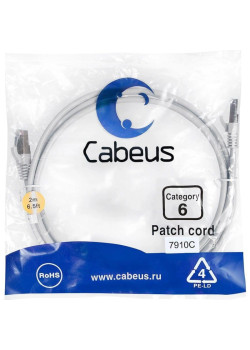 Патч-корд Cabeus PC-FTP-RJ45-CAT.6-2M-LSZH F/UTP RJ-45 вил.-вилка RJ-45 кат.6 2м серый LSZH
