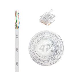 4ПХ Кабель LAN витая пара плоский 50m в бухте, кат.6, UTP, медь, многопроволочный, LSZH, белый + Коннектор RJ-45 cat.6 UTP 8p8c 20шт. в комплекте, 4PH-R90391