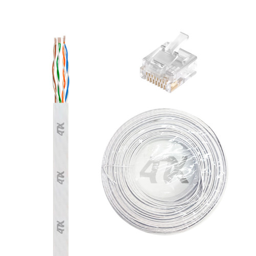 4ПХ Кабель LAN витая пара плоский 50m в бухте, кат.6, UTP, медь, многопроволочный, LSZH, белый + Коннектор RJ-45 cat.6 UTP 8p8c 20шт. в комплекте, 4PH-R90391