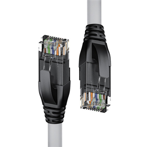 Патч-корд прямой 1.0m UTP кат.5e, серый, черные коннекторы, 24 AWG, литой, ethernet high speed 1 Гбит/с, RJ45, T568B