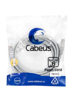 Патч-корд Cabeus PC-FTP-RJ45-CAT.6-3M-LSZH F/UTP RJ-45 вил.-вилка RJ-45 кат.6 3м серый LSZH