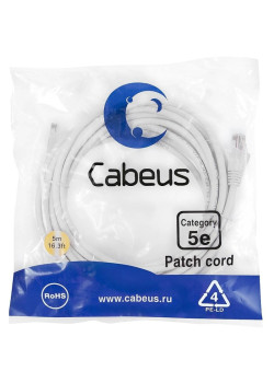 Патч-корд Cabeus PC-UTP-RJ45-CAT.5E-5M-WH-LSZH U/UTP RJ-45 вил.-вилка RJ-45 кат.5E 5м белый LSZH