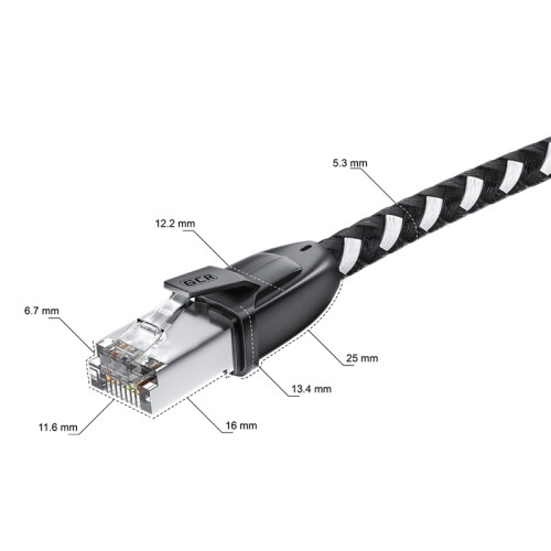 GCR Патч-корд PROF прямой 15.0m, UTP медь кат.6, STRONG черно-белый нейлон, ethernet high speed 10 Гбит/с, T568B, GCR-52781