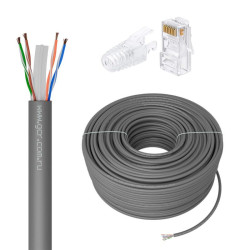 GCR PRO Кабель LAN DIY витая пара 100m в бухте, LSZH UTP кат.6А, CCA многопроволочный, серый + Коннектор RJ-45 8p8c сборный 50шт., GCR-56977