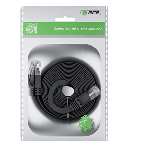 GCR Патч-корд PROF плоский прямой 15.0m, UTP медь кат.6, черный, 30 AWG, ethernet high speed 10 Гбит/с, RJ45, T568B, GCR-52857 GCR Патч-корд PROF плоский прямой 15.0m, UTP медь кат.6, черный, 30 AWG, ethernet high speed 10 Гбит/с, RJ45, T568B, GCR-52857