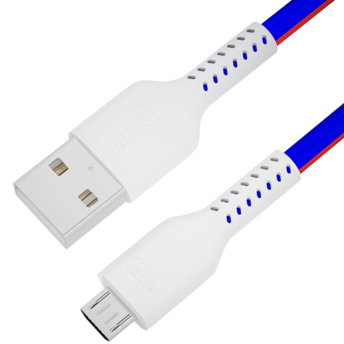 GCR QC Кабель 1.0m MicroUSB, быстрая зарядка, ТРИКОЛОР Россия, белый ПВХ, 28/24 AWG, GCR-54973