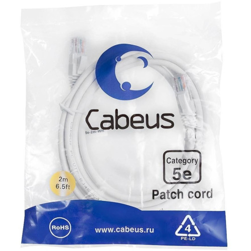 Патч-корд Cabeus PC-UTP-RJ45-CAT.5E-2M-WH-LSZH U/UTP RJ-45 вил.-вилка RJ-45 кат.5E 2м белый LSZH