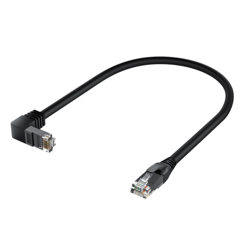 GCR Патч-корд прямой 0.5m UTP кат.5e, черный, верхний угол, литой, ethernet high speed, RJ45, T568B, GCR-53198