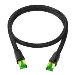 GCR PRO Патч-корд PROF кат.7 ethernet  10.0m F/FTP, RJ45, CU, 28 AWG, в оплетке текстиль, черный, литой, экранированные коннекторы, T568B, GCR-57562