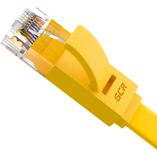 GCR Патч-корд PROF плоский прямой 7.5m, UTP медь кат.6, желтый, 30 AWG, GCR-LNC622-7.5m, ethernet high speed 10 Гбит/с, RJ45, T568B