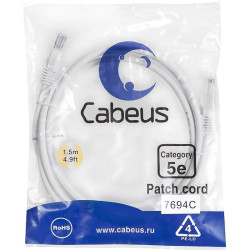 Патч-корд Cabeus PC-UTP-RJ45-CAT.5E-1.5M-WH U/UTP RJ-45 вил.-вилка RJ-45 кат.5E 1.5м белый ПВХ