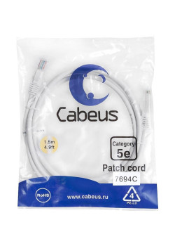Патч-корд Cabeus PC-UTP-RJ45-CAT.5E-1.5M-WH U/UTP RJ-45 вил.-вилка RJ-45 кат.5E 1.5м белый ПВХ