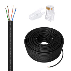 GCR PRO Кабель LAN DIY витая пара 100m в бухте, UTP кат.5e, CCA многопроволочный, черный + Коннектор RJ-45 8p8c сборный 50шт., GCR-56971