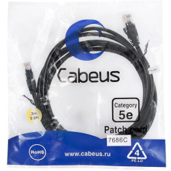 Патч-корд Cabeus PC-UTP-RJ45-CAT.5E-3M-BK U/UTP RJ-45 вил.-вилка RJ-45 кат.5E 3м черный ПВХ