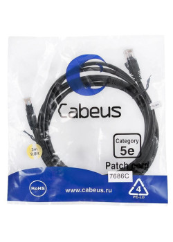 Патч-корд Cabeus PC-UTP-RJ45-CAT.5E-3M-BK U/UTP RJ-45 вил.-вилка RJ-45 кат.5E 3м черный ПВХ