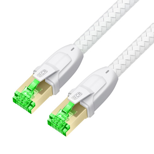 GCR PRO Патч-корд PROF кат.8 ethernet 20.0m S/FTP, RJ45, медь, 40 Гбит/с, 26 AWG, текстиль, белый, литой, экранированные коннекторы 24K GOLD, T568B, GCR-57584