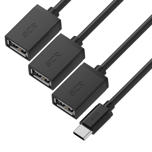 GCR Переходник USB Hub Type-C гибкий 1.2m разветвитель на 3 USB порта, СМ / 3 х AF, черный, GCR-55311