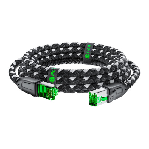 GCR PRO Патч-корд PROF прямой 0.3m, UTP медь кат.6, STRONG черно-белый нейлон, ethernet high speed 10 Гбит/с, T568B