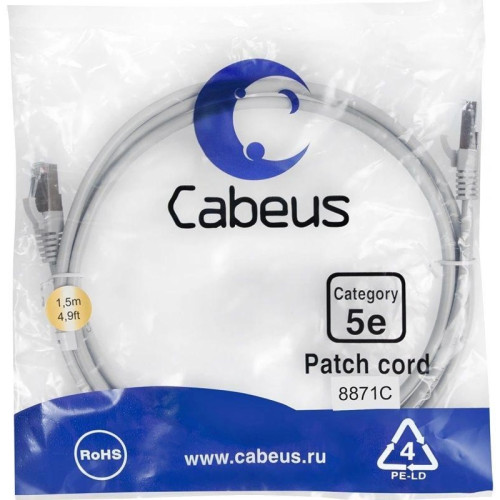 Патч-корд Cabeus PC-FTP-RJ45-CAT.5E-1.5M-LSZH F/UTP RJ-45 вил.-вилка RJ-45 кат.5E 1.5м серый LSZH