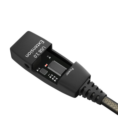 GCR Удлинитель активный 20.0m USB 2.0 AM/AF, GOLD, черно-прозрачный, с 2-мя усилителями сигнала Premium, разъём для доп.питания, 24/22 AWG, GCR-53808