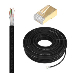 GCR Кабель LAN DIY витая пара 50m в бухте, LSZH SF/FTP кат.8, медь, черный + Коннектор RJ-45 8p8c 20шт. в комплекте, GCR-56772