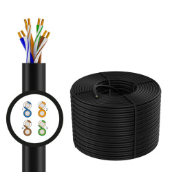 4PH Кабель LAN витая пара 305m в бухте, UTP кат.5e, CCA 4х2х0,5 (24AWG), одножильный (Solid), черный (упаковка коробка), 4PH-R90947