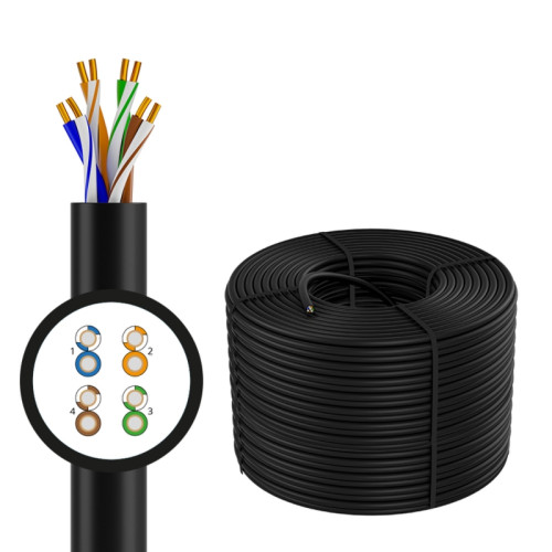 4PH Кабель LAN витая пара 305m в бухте, UTP кат.5e, CCA 4х2х0,5 (24AWG), одножильный (Solid), черный (упаковка коробка), 4PH-R90947