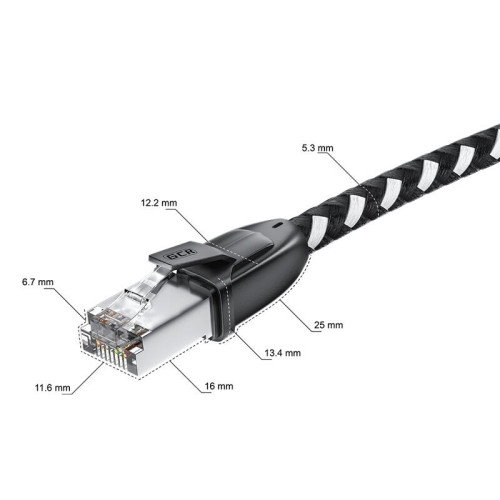 GCR Патч-корд PROF прямой 10.0m, UTP медь кат.6, STRONG черно-белый нейлон, ethernet high speed 10 Гбит/с, T568B, GCR-52780 GCR Патч-корд PROF прямой 10.0m, UTP медь кат.6, STRONG черно-белый нейлон, ethernet high speed 10 Гбит/с, T568B, GCR-52780