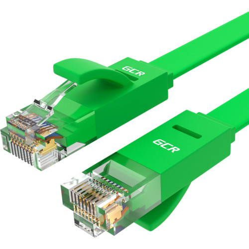 GCR Патч-корд PROF плоский прямой 7.5m, UTP медь кат.6, зеленый, 30 AWG, GCR-LNC625-7.5m, ethernet high speed 10 Гбит/с, RJ45, T568B