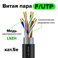 GCR Кабель витая пара 5e F/UTP LSZH(черный) 50м медь одножильный(Solid), GCR-57988