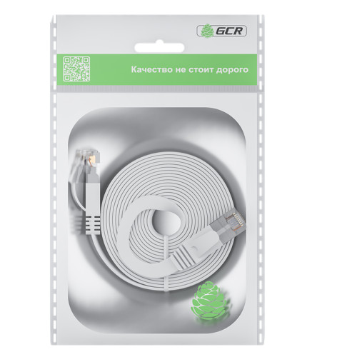 GCR Патч-корд PROF плоский прямой 0.5m, UTP медь кат.6, белый, 30 AWG, ethernet high speed 10 Гбит/с, RJ45, T568B, GCR-52879