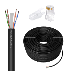 GCR PRO Кабель LAN DIY витая пара 50m в бухте, LSZH UTP кат.6, CCA многопроволочный, черный + Коннектор RJ-45 8p8c сборный 20шт., GCR-56979
