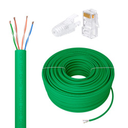 GCR PRO Кабель LAN DIY витая пара 50m в бухте, UTP кат.5e, CCA многопроволочный, зеленый + Коннектор RJ-45 8p8c сборный 20шт., GCR-57430