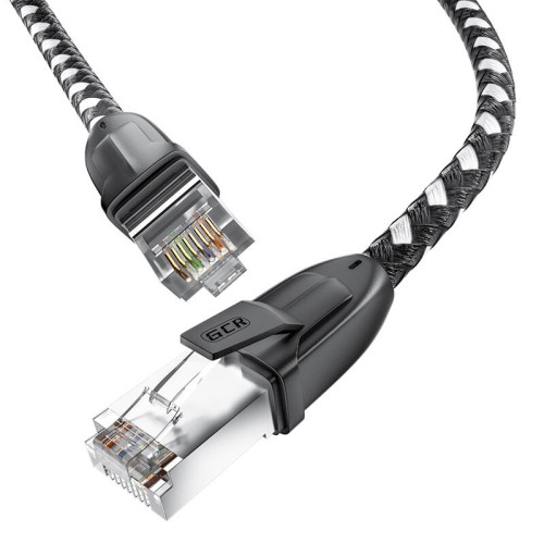 GCR Патч-корд PROF прямой 15.0m, UTP медь кат.6, STRONG черно-белый нейлон, ethernet high speed 10 Гбит/с, T568B, GCR-52781