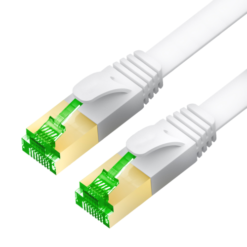 GCR PRO Патч-корд 0.5m LSZH PROF плоский прямой кат.7 ethernet, FTP, медь, белый, литой, экранированные коннекторы 24K GOLD, RJ45, T568B, GCR-55829