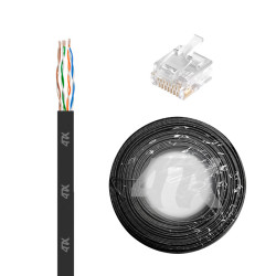 4ПХ Кабель LAN витая пара плоский 50m в бухте, кат.6, UTP, медь, многопроволочный, LSZH, черный + Коннектор RJ-45 cat.6 UTP 8p8c 20шт. в комплекте, 4PH-R90392