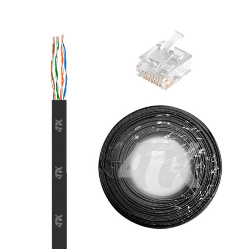 4ПХ Кабель LAN витая пара плоский 50m в бухте, кат.6, UTP, медь, многопроволочный, LSZH, черный + Коннектор RJ-45 cat.6 UTP 8p8c 20шт. в комплекте, 4PH-R90392