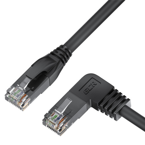 GCR Патч-корд прямой 0.5m UTP кат.5e, черный, левый угол, литой, ethernet high speed, RJ45, T568B, GCR-53149