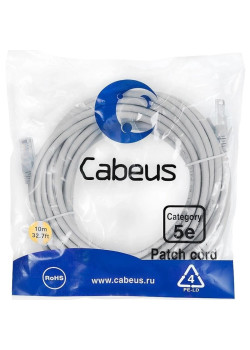Патч-корд Cabeus PC-UTP-RJ45-CAT.5E-10M-LSZH U/UTP RJ-45 вил.-вилка RJ-45 кат.5E 10м серый LSZH