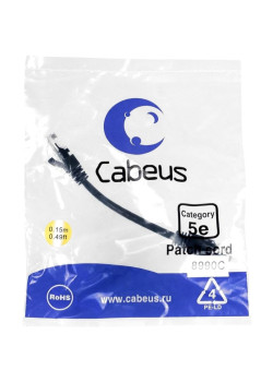 Патч-корд Cabeus PC-UTP-RJ45-CAT.5E-0.15M-BK U/UTP RJ-45 вил.-вилка RJ-45 кат.5E 0.15м черный ПВХ