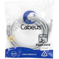 Патч-корд Cabeus PC-UTP-RJ45-CAT.5E-3M U/UTP RJ-45 вил.-вилка RJ-45 кат.5E 3м серый ПВХ