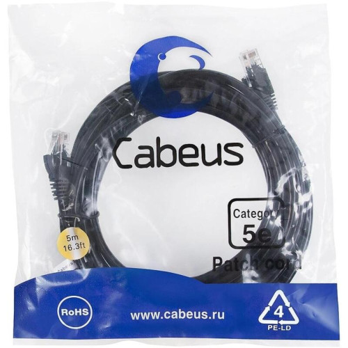 Патч-корд Cabeus PC-UTP-RJ45-CAT.5E-5M-BK U/UTP RJ-45 вил.-вилка RJ-45 кат.5E 5м черный ПВХ Патч-корд Cabeus PC-UTP-RJ45-CAT.5E-5M-BK U/UTP RJ-45 вил.-вилка RJ-45 кат.5E 5м черный ПВХ