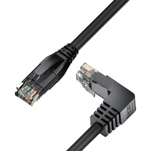 GCR Патч-корд прямой 5.0m UTP кат.5e, черный, верхний угол, литой, ethernet high speed, RJ45, T568B