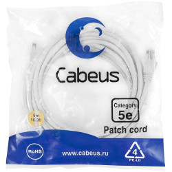 Патч-корд Cabeus PC-UTP-RJ45-Cat.5e-5m-WH U/UTP RJ-45 вил.-вилка RJ-45 кат.5E 5м белый ПВХ