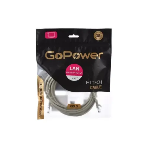 Патч-корд GoPower RJ-45 (m)-RJ-45 (m) 5.0м кат.5е ПВХ 26AWG серый в пакете (1/50) Патч-корд GoPower RJ-45 (m)-RJ-45 (m) 5.0м кат.5е ПВХ 26AWG серый в пакете (1/50)