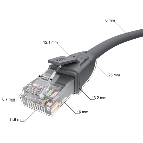 Greenconnect Патч-корд прямой 0.2m UTP кат.6, серый, 24 AWG, литой, GCR-52949, ethernet high speed, RJ45, T568B