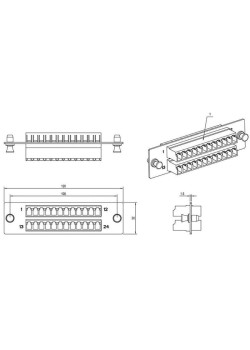 Панель Hyperline FO-FPM-W120H32-24LC-BL  для FO-19BX с 24 LC адаптерами, 24 волокна, одномод OS1/OS2, 120x32 мм, адаптеры цвета синий (blue)
